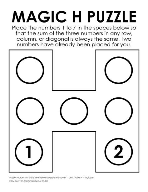 Magic H Puzzle Number Puzzles Brain Teasers, Math Boggle, Math Brain Teasers, Math Puzzles Brain Teasers, Brain Math, Math Enrichment, Brain Teasers For Kids, Middle School Math Teacher, Grade 6 Math