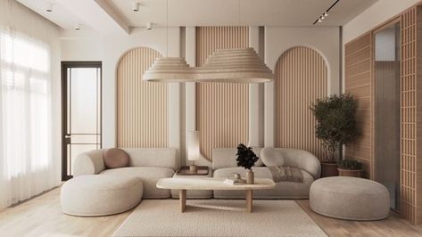 Japandi Accent Wall, Modern Luxury Living Room Interior Design, Morrocan Interiors, Zen Style Living Room, Japandi Furniture, Balinese Style, Balloon Illustration, Japandi Living, Sofa Wall