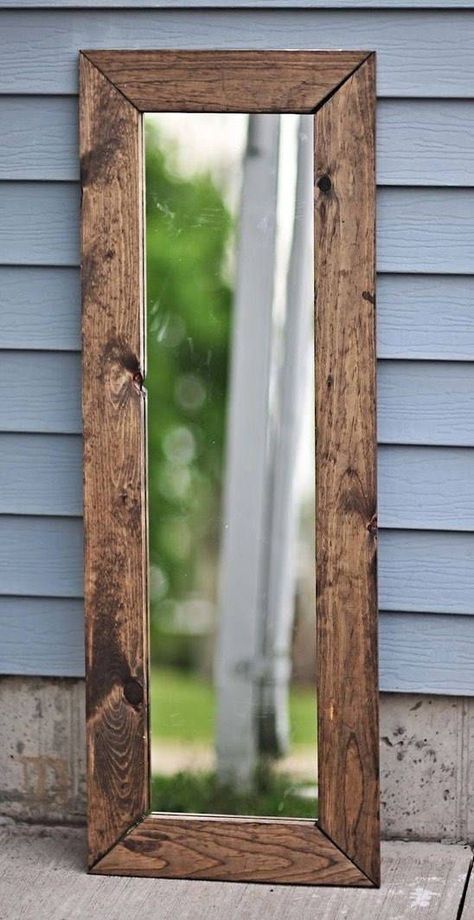 Spiegel Diy, Rustic Mirror, Farmhouse Mirrors, Rustic Mirrors, Diy Holz, Wooden Mirror, Wood Pallet Projects, Diy Mirror, Wood Mirror