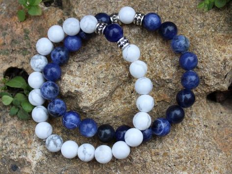 Couple bracelet Sodalite Howlite Matching His&Her Best Friend Relationship Long distance Friendship Long Distance Bracelet, Long Distance Relationship Bracelets, Distance Bracelet, Long Distance Bracelets, Enchanting Jewelry, Sodalite Bracelet, Tutorial Eyeliner, Long Distance Friendship Gifts, Relationship Bracelets