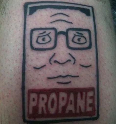 If these King of the Hill tattoos are anything to go by, there's no better way to honor a conservative propane-loving small town dad than with a giant tattoo of his face. New episodes of King of the Hill haven't aired in years, but these King of the Hill tattoo ideas will live on forever. Has there... King Of The Hill Tattoo, Hill Tattoo, Hank Hill, King Tattoos, Branding Tools, King Of The Hill, Body Modification, Body Modifications, Skin Art