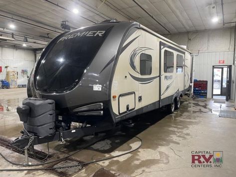 Used 2017 Keystone RV Premier Ultra Lite 26RBPR Travel Trailer at Campers Inn | Bismarck, ND | #85740A Double Door Refrigerator Size, Ultra Lite Travel Trailers, Lite Travel Trailers, Refrigerator Sizes, Used Travel Trailers, Rv Types, Shower Sizes, Double Door Refrigerator, Keystone Rv