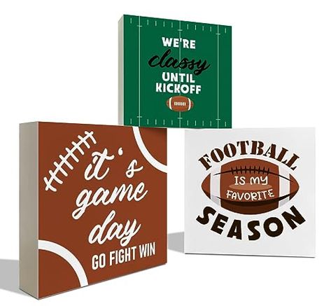 Game Day Sign, Football Tiered Tray, Farmhouse Wood Decor, Classy Until Kickoff, Tiered Tray Decorations, Coffee Table Pictures, Wood Urn, Season Decor, Football Decorations