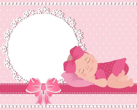 Children's greeting card with a cute baby girl and a lace template with a bow for text. Design for newborns. Illustration, vector. Its A Girl Template, Baby Girl Frame Background, Welcome To Christian World Tarpaulin, Baby Girl Template, Lace Template, Christmas Mini Shoot, Tarpaulin Design, Christian World, Baby Frame