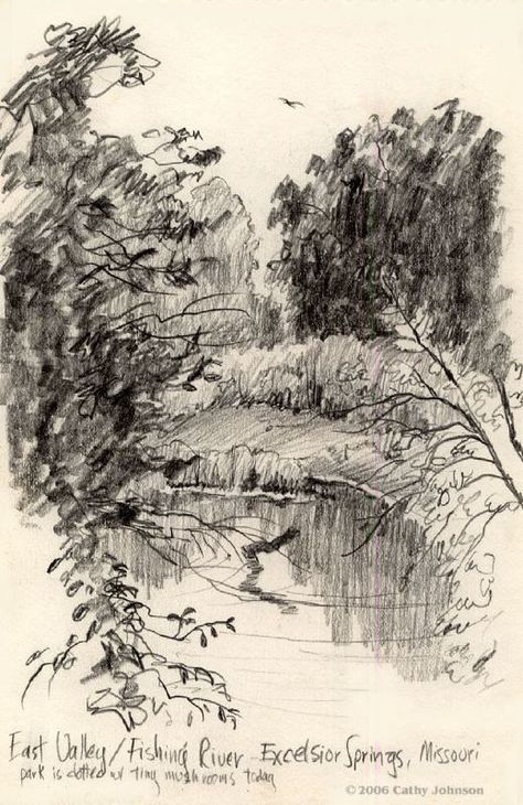 River Sketch, Nature Sketch, Landscape Sketch, Drawings Ideas, Charcoal Art, 수채화 그림, Nature Drawing, Arte Inspo, Landscape Drawings