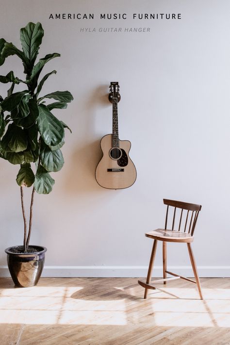 music room interior design furniture Music Room Display, Guitar Wall Stand, Hangout Room Ideas, Ukulele Wall Mount, Hanging Guitars, Guitar Mount, Guitar Display Case, Wooden Guitar Stand, Music Furniture