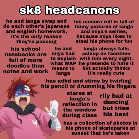 Reki Headcanons, Renga Headcanons, Sk8 The Infinity Headcanons, Sk8 Headcanons, Sk8 To Infinity, Skate The Infinity, Sk8 Infinity, Infinity Art, Sk8 The Infinity