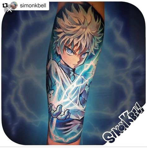 Godspeed Killua Tattoo Ideas, Hxh Tattoos, Killua Tattoo, Hunter X Hunter Tattoo, Godspeed Tattoo, Killua Hunter X Hunter, Tattoo Ideas Males, Hunter Tattoo, Tattoo Fonts Cursive