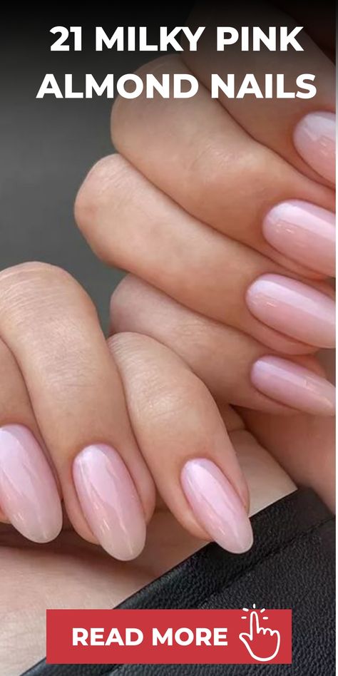 Discover the elegance of milky pink almond nails for a chic and sophisticated touch to elevate your nail game. Whether you prefer a soft, graceful style or something bold and glamorous, we've got ideas to keep your manicure fresh and fabulous. Embrace the beauty of milky pink hues paired with the flattering almond shape, making a statement that leaves you feeling like royalty. Own your fabulous and feminine look with confidence! Almond Nails Milky Pink, Milky Pink French Tip Nails, Milky Pink Chrome Nails, Cloudy Pink Nails, Creamy Pink Nails, Pale Pink Almond Nails, Milky Pink Almond Nails, Pink Almond Nails, Almond Gel Nails