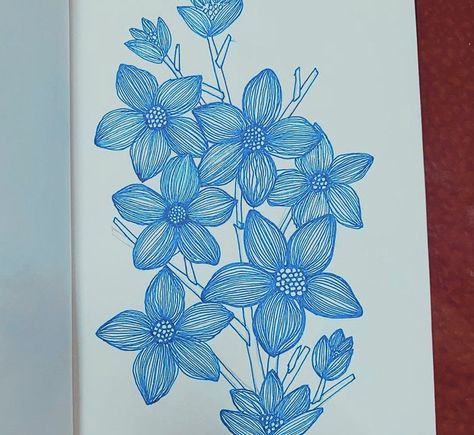 Drawing Ideas With Blue Pen, Colorful Pen Sketches, Blue Pen Art Drawings, Ball Pen Drawing Simple, Ballpoint Pen Art Easy, Blue Ballpoint Pen Art, Blue Pen Doodles, Blue Pen Art Simple, Ball Pen Sketch Simple