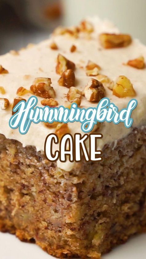 Full of pineapple, bananas and pecans this homemade southern Hummingbird Cake is super flavorful, filling and the perfect dessert for any occasion! 13x9 Cake Recipes, Special Desserts Recipes, Specialty Cakes Recipes, Southern Dessert Recipes, Award Winning Desserts, Hummingbird Cake Recipe, Hummingbird Cake Recipes, Southern Cake, Hummingbird Cake