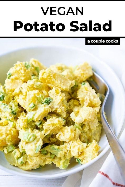 This classic vegan potato salad is the best! This crowd pleaser is creamy and tangy, mixed with celery, green onion, and dill pickles. #vegan #potato #salad #potatosalad #recipe #plantbased Vegan Potato Salad, Potluck Food, Southern Potato Salad, Vegan Potato Salads, Celery Green, Vegan Salad Recipes, Vegan Side Dishes, Dill Pickles, Vegan Potato