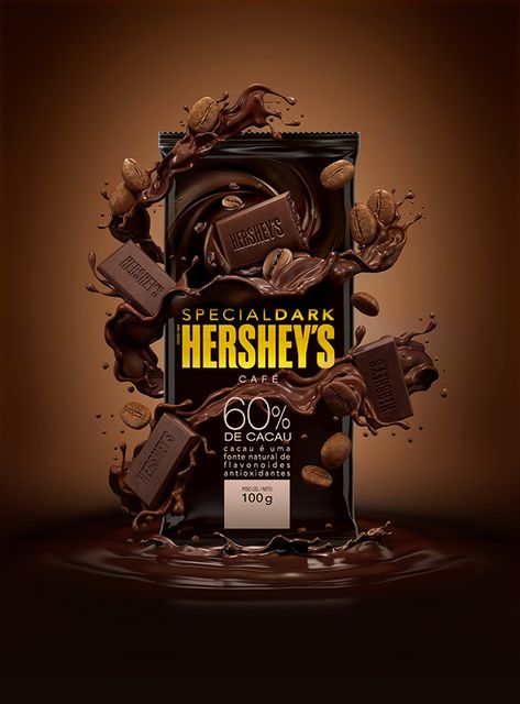 Visual Advertising, Ice Cream Poster, Hershey Chocolate Bar, Hershey's Chocolate, Food Advertising, Chocolate Design, Photoshop Tutorial Design, Chocolate Brands, Graphic Design Ads