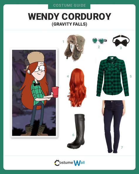 Gravity Falls Food, Corduroy Costume, Costumes For Redheads, Gravity Falls Costumes, Wendy Costume, Red Head Halloween Costumes, Costume Wall, Gravity Falls Cosplay, Wendy Corduroy