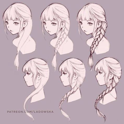 Anime Hairstyles Braids, Anime Braids, How To Draw Braids, Anime Hairstyles, 얼굴 드로잉, Drawing Hair, Hair Sketch, 얼굴 그리기, Hairstyles For Girls