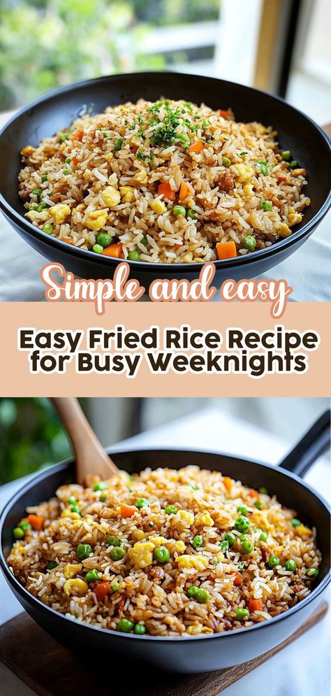 Looking for a quick and satisfying meal? This Easy Fried Rice Recipe is your answer! Perfect for busy weeknights, it combines fluffy long-grain rice, fresh vegetables, and your choice of protein like chicken or shrimp. Customize it with leftover veggies from your fridge to reduce waste and maximize flavor. In just 30 minutes, you'll create a delicious dish that rivals your favorite takeout. Enjoy a bowl of comfort food that everyone will love, all while keeping it simple and efficient! Fried Rice Simple Recipe, Quick Chicken Fried Rice, Quick Rice Meals Easy Dinners, What To Make With Fried Rice, Reuse Rice Recipe, Rice Recipes When Sick, Fried Rice Easy Recipe, Fried Rice Leftover White Rice, Quick Easy Fried Rice