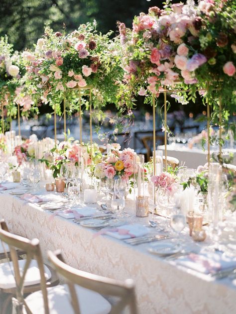 Romantic Wedding Table Settings, Romantic Wedding Table Decor, Floral Clouds, Events Decorations, Tall Centerpiece, Tabletop Design, Wedding Design Inspiration, Beautiful California, Guest Table