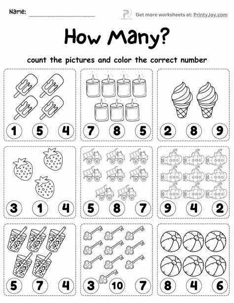 Counting Objects Worksheets 1-20 Free Free Math Worksheets Kindergarten, Counting To 5, Counting Activities Preschool Worksheets, Counting Printables Free, Count Numbers Worksheet, Worksheet Counting, Count How Many Worksheet Free Printable, Kindergarten Counting Worksheets, Counting Preschool