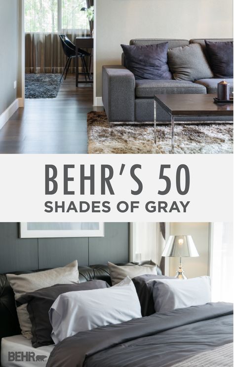 Add a chic and glamorous feel to your home by incorporating a multitude of cool- and warm-toned gray shades. To get your design inspiration started, click to see more sophisticated color choices like BEHR paint in Intergalactic, Silver City, and Fashion Gray. Behr Cool Grey Paint Colors, Behr Falcon Gray, Behr Gray Paint Colors Living Rooms, Behr Imperial Gray, Chic Gray Behr Paint Living Room, Fashion Gray Behr Paint, Behr Silver Shadow, Fashion Grey Behr Paint, Behr Dark Gray Paint Colors