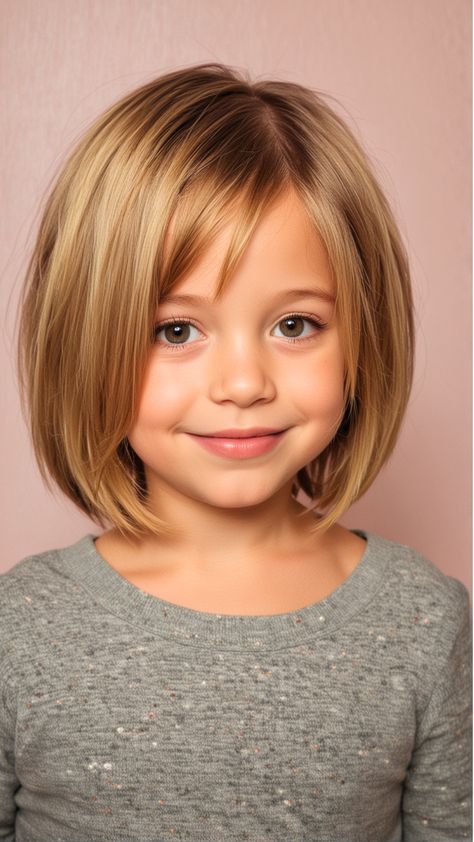 34 Easy Little Girl Hairstyles - Stylish Hair Ideas Kids Shoulder Length Haircut, Dark Hair Ponytail, Toddler Hairdos, Girls Short Haircut Kids, Kids Bangs Hair, Heavy Bob, Toddler Haircut, Kids Girl Haircuts, Kids Short Haircuts