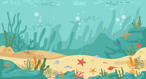 Underwater Vector Illustration, Underwater Background Wallpapers, Underwater Cartoon Backgrounds, Sea Bottom Drawing, Sea Background For Editing, Sea Background Drawing, Sea Cartoon Background, Sea Background Illustration, Under The Sea Vector