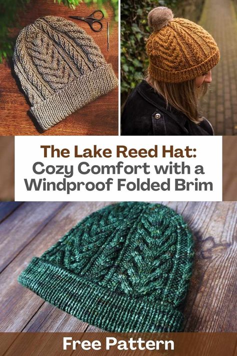 Embrace the chilly seasons with the perfect blend of style and functionality by knitting The Lake Reed hat. Designed to keep you warm and snug, this hat features a folded brim that not only adds a touch of elegance but also acts as a barrier against the wind. With a cable pattern complemented by purl and ktbl stitches, this hat ensures maximum comfort while keeping the cold at bay. In this article, we present a free pattern and a step-by-step guide to help you create your own Lake Reed hat... Flat Knit Hat Pattern Free, Knit Hat With Brim, Knitting 101, Knit Hat Pattern, Hat Patterns Free, Knitting Patterns Free Hats, Cable Pattern, Hat Knitting, Elegant Hats