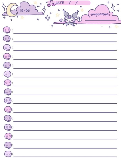 Kuromi To-do Planner - Notability Gallery Good Notes Paper Templates, Kuromi Planner, Kuromi Notes, Kuromi Template, Sanrio Planner, Kawaii Note Template, Journal Template Aesthetic, Todo Planner, Printable Notes Templates