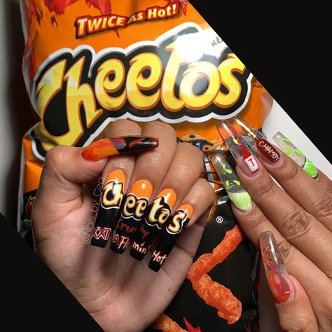 Cheeto Nails, Cheetos Nails, Lays Chips, Funky Nail Designs, No Chip Nails, Hot Cheetos, Frito Lay, Nail Art Disney, Nail Pictures