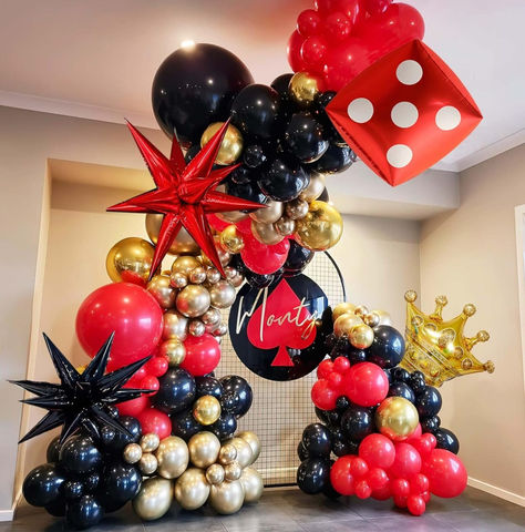 144PCS Dice Favor Boxes Casino Theme Party Decorations , Casino Balloon Arch Garland Kit Red Black Gold Dice Crown Poker Foil Balloons for Poker Las Vegas Game Night Casino Party Supplies Complete kit Black Gold Balloon Garland, Hollywood Theme Party Decorations, Birthday Las Vegas, Las Vegas Party Theme, Gold Balloon Garland, Vegas Theme Party, Casino Birthday, Hollywood Party Theme, Black And Gold Balloons