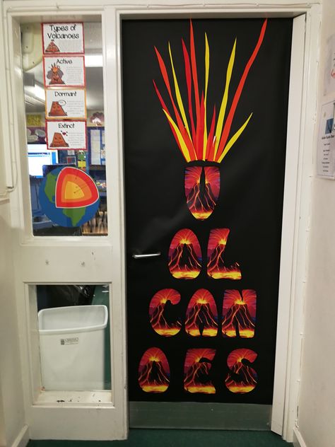 Volcanoes, door decoration, classroom door Decoration Classroom, Theme Days, Classroom Door, Teacher Appreciation Week, Door Decoration, Summer School, Volcano, Teacher Appreciation, Classroom Decor