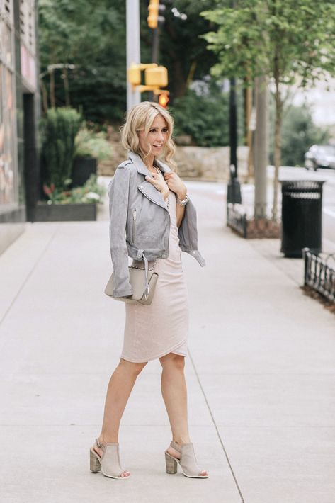 grey-suede-moto-jacket-blank-nyc-pencil-dress-city-peach Grey Suede Jacket, Nordstrom Sale, Suede Moto Jacket, Grey Suede, Blank Nyc, Fall Jackets, Gray Suede, Suede Jacket, Pencil Dress