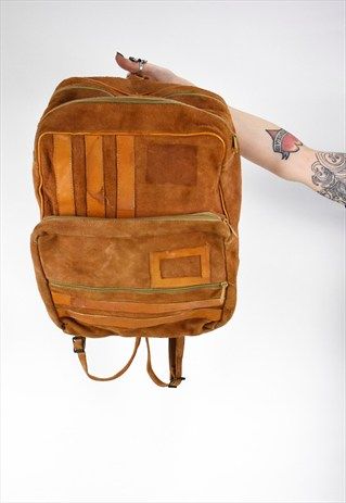 Vintage+70s+Tan+Suede+and+Leather+Backpack/Rucksack 70s Backpack, Retro Brown Backpack Bag, Vintage Brown Backpack Bag, Vintage Brown Backpack With Leather Lining, Vintage Brown Leather Backpack With Pockets, Vintage Brown Backpack For On-the-go, Palm Springs Shopping, Suede Backpack, Retro Backpack