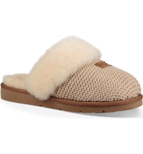 Cozy Knit Genuine Shearling Slipper, Main, color, CREAM Ugg Cozy Knit Slippers, Ugg Cozy, Knit Slippers, Best Slippers, Slippers Online, Shearling Slippers, Wooden Clogs, Ugg Slippers, Knitted Slippers