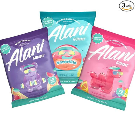 Don’t sweat the sweet stuff. With only 80 calories and 2g of sugar per bag, our gluten-free Alani Gummi gummy bears make smart snacking fun and flavorful! Each bag contains chewy, juicy bursts of Watermelon, Grape, and Fruit Punch – plus 7g of fiber! Craving something sour? Meet Alani Gummi sour gummy worms, the perfect tangy, better-for-you treat made to pucker your pout. Each bag is only 90 calories, 6g sugar, gluten-free, and bursting with 3 tart fruit flavors: orange, grape, and fruit punch! Gummies Packaging Design, Gummy Packaging, Gummy Rings, Tart Fruit, Energy Gummies, Roller Blading, Alani Nu, Sour Gummy Worms, Best Energy Drink