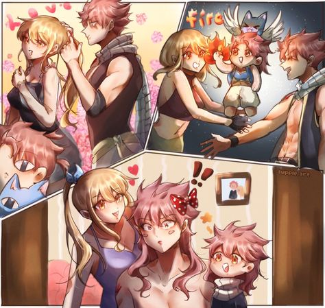 Nalu Family, Dragneel Family, Lucy X Natsu, Lucy Fanart, Nalu Fanart, Fairytail Nalu, Natsu E Lucy, Fairy Tail Meme, Pink Wallpaper Ipad