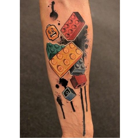 Lego Sleeve Tattoo, Lego Minifigure Tattoo, Lego Batman Tattoo, Lego Brick Tattoo, Lego Tattoo Ideas, Batman Tattoo Design, Organ Art, Lego Tattoo, Patch Tattoo