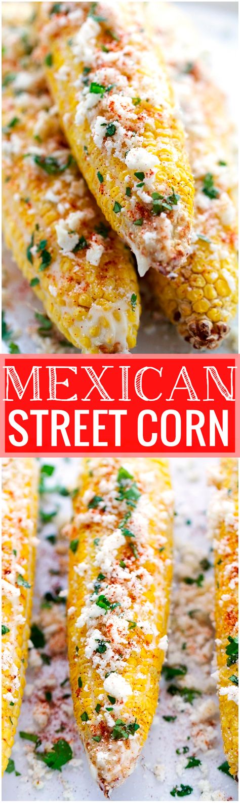 Mexican Street Corn - perfect to serve at barbecues and on Cinco de Mayo! Tender corn with garlic mayo, lime juice, cotija cheese, and cilantro! #cornonthecob #mexicanstreetcorn #cincodemayo | Littlespicejar.com Mexican Elote, Elote Recipe, Mexican Street Corn Recipe, Street Corn Recipe, Food Savory, Grilled Recipes, Weekend Food, Garlic Mayo, Traeger Recipes