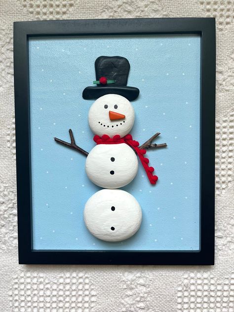 Button Pictures, Frog Wall Art, Christmas Pebble Art, Snowman Crafts Diy, Wooden Shadow Box, Stone Wall Art, Snowman Decor, Frog Decor, The Finger Lakes