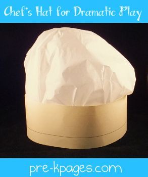 Easy DIY chef hat for dramatic play or Girl Scouts International Night Italy booth. Diy Chef Hat, Dramatic Play Bakery, Play Bakery, Preschool Cooking, Preschool Dramatic Play, Cooking Theme, Pre K Pages, Dramatic Play Ideas, Dramatic Play Center