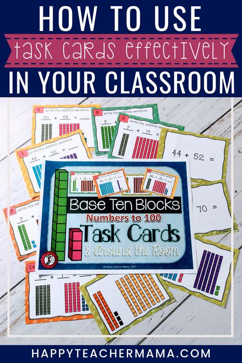 Task cards are one of the most versatile resources you can have in your classroom or homeschool!  But, knowing how to use them effectively is essential.  Whether you teach reading, math, kindergarten or middle school, she has 10 of the easiest task card activities to implement into your curriculum.   #taskcards #education #homeschool Understanding Place Value, Addition Task Cards, Transition Activities, Double Digit Addition, Custom Sticky Notes, Room Activities, Base Ten Blocks, Happy Teacher, Base Ten