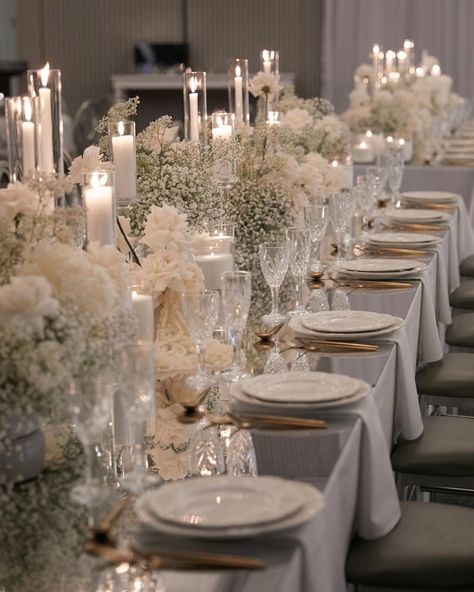 Dream Wedding Reception, Crystal Candelabra, Modern Wedding Flowers, Romantic Candlelight, Candle Wedding Decor, Dream Wedding Decorations, Modern Wedding Decor, All White Wedding, Venue Decorations