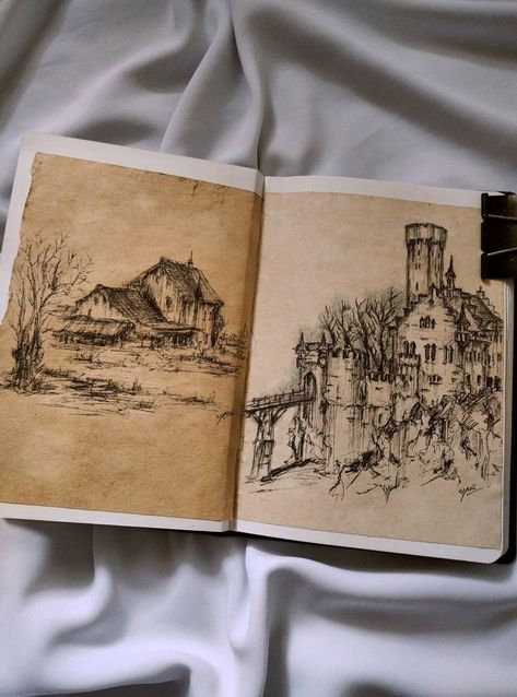 Someone Sketching, Dark Academia Sketches, Sketchbook Art Journal Sketches, Someone Painting, Someone Drawing, Vintage Sketches, Sketching Art, Architecture Drawing Art, Sketchbook Art Journal