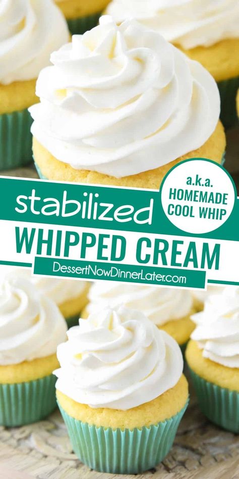 Whipped Icing Recipe, Whipped Cream With Gelatin, Whipped Cream Homemade, Whipped Icing Recipes, Whip Recipes, Homemade Cool Whip, Stabilized Whipped Cream Frosting, Whipped Cream Frosting Recipe, Whipped Cream Icing