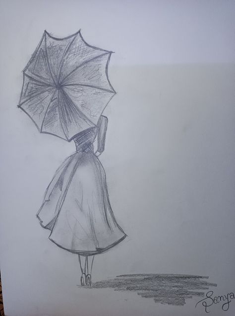 Lady With Umbrella Drawing, Person Standing Back View Drawing, Girl Holding Umbrella Drawing, Person Back View Drawing, Girl With Umbrella Drawing, Umbrella Sketch, Umbrella Tattoo, Umbrella Drawing, Surrealism Drawing