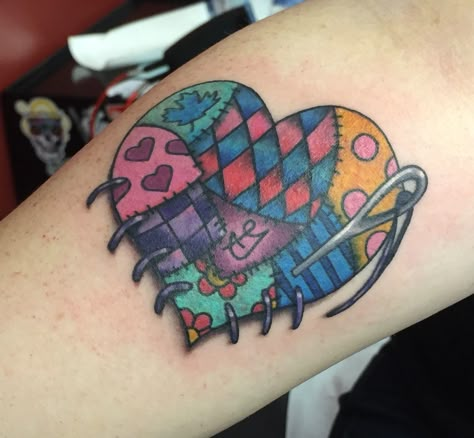 Love my new quilted heart tattoo! Quilt Patch Tattoo, Heart Patch Tattoo, Stitched Heart Tattoo, Quilt Tattoos, Quilt Tattoo, Patch Tattoo, Heart Quilt Pattern, Heart Tattoo Designs, Heart Patches