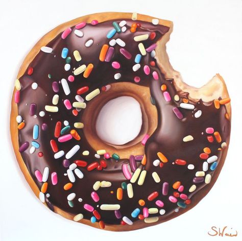 Donut Painting, Sweets Art, Donut Drawing, Donut With Sprinkles, Donut Art, Chocolate Donut, Prismacolor Art, Food Painting, Chocolate Donuts