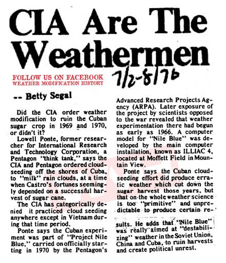 CIA Project Nile Blue - Rain Embargo on Cuban Sugar Crops · Weather Modification History Weather Modification, Ozone Depletion, Sun And Earth, Forgetting The Past, Rutgers University, Remote Sensing, World Of Darkness, Weather Patterns, Blue Rain