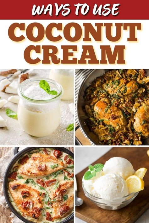 There are so many fantastic ways to use coconut cream that go way beyond curry. And from sweet to savory, these recipes do not disappoint. Creamed Coconut Recipes, Coconut Cream Uses Recipes, Cream Of Coconut Recipes Desserts, Sweet Cream Of Coconut Recipes, Easy Coconut Milk Recipes, Dishes With Coconut Milk, Keto Coconut Cream Recipes, Things To Make With Coconut Cream, Cream De Coconut Recipes