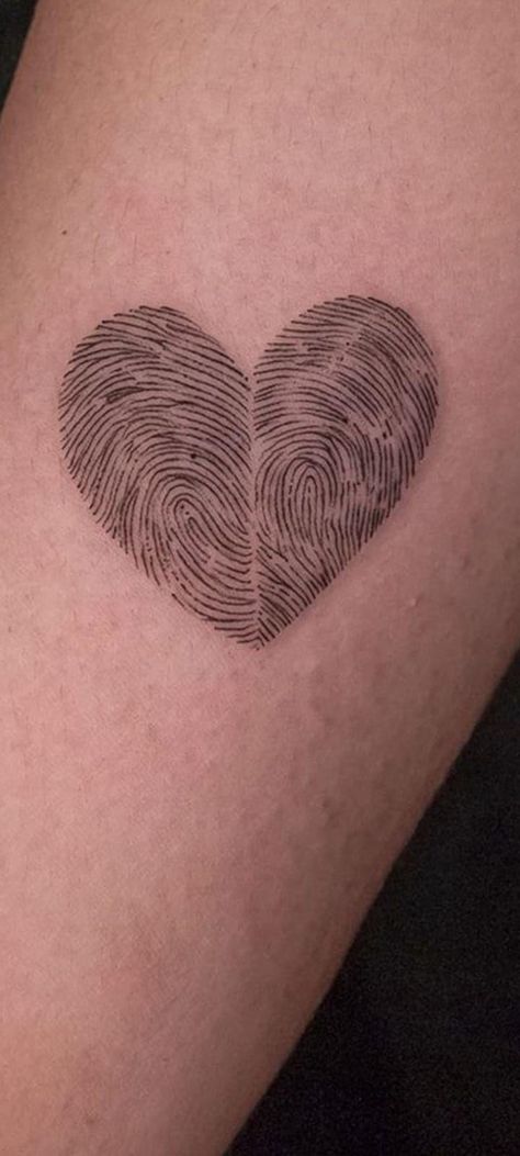 Heart Print Tattoo, Couple Finger Print Tattoo Ideas, Thump Print Tattoos, Fingerprint Love Heart Tattoo, Finger Print Heart Tattoo Couple, Couples Thumbprint Heart Tattoo, Two Thumb Print Heart Tattoo, Parent Fingerprint Tattoo, Fingerprint Heart Tattoo Thumb Prints