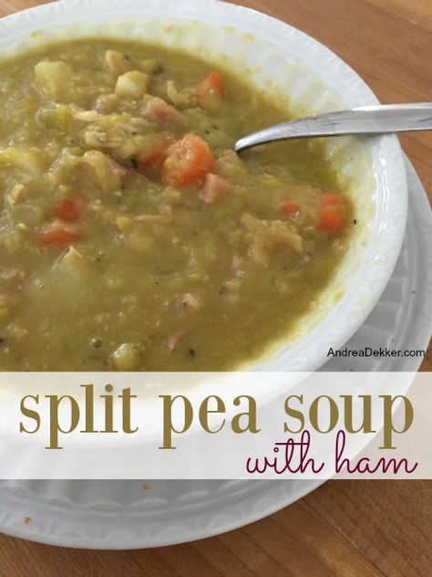 Split Pea Soup With Ham Pee And Ham Soup, Pee Soup Recipes, Hearty Winter Meals, Split Pea Soup With Ham, Pea Soup With Ham, Yellow Split Pea Soup, Ham Bone Soup, Soup With Ham, Split Pea Soup Recipe